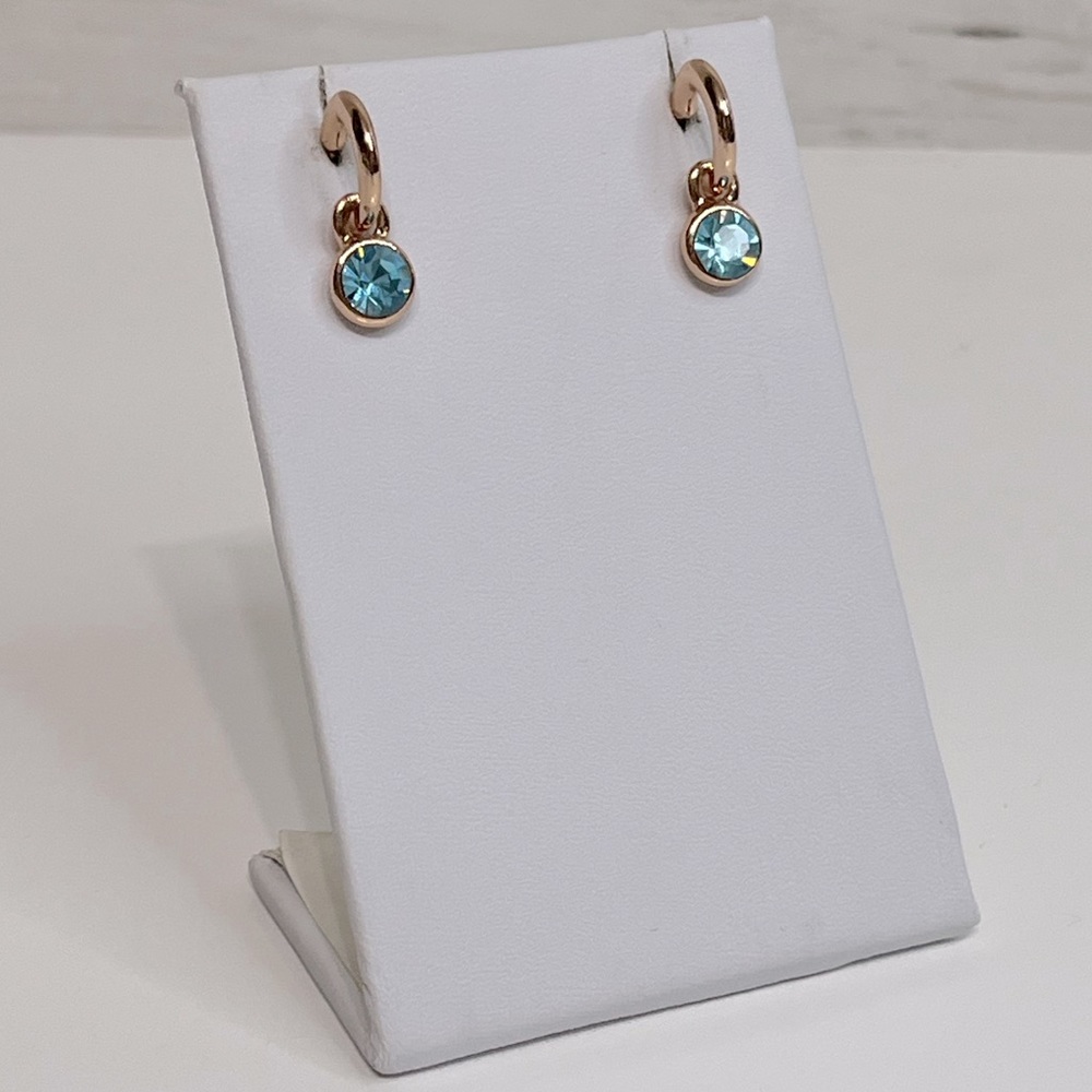 NEW Rose Gold & Aquamarine Crystal Dangle Charm Earrings- March Birthstone